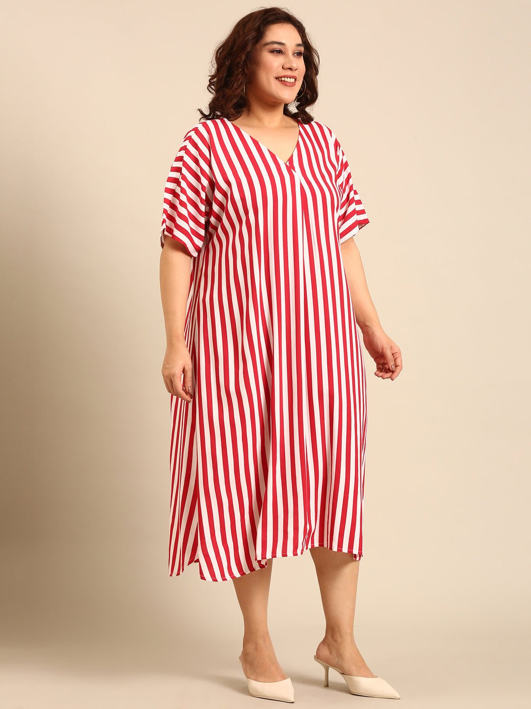 Women Red-White Striped Dress
