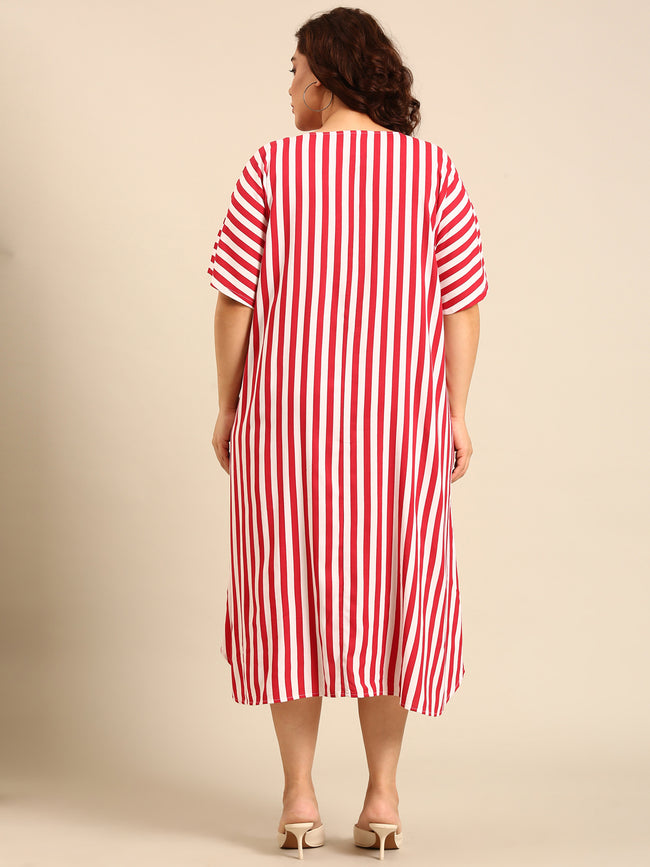 Women Red-White Striped Dress