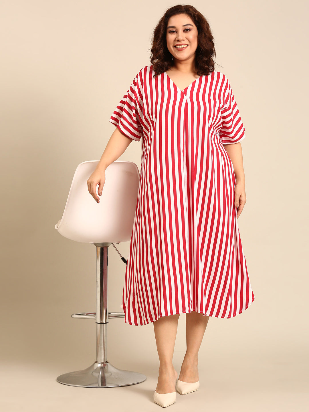 Women Red-White Striped Dress