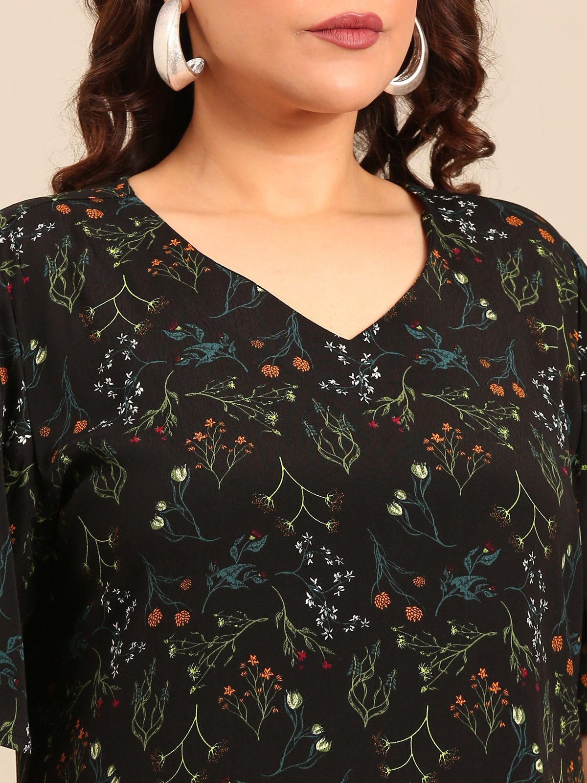 Women Black Floral Print A-Line Dres