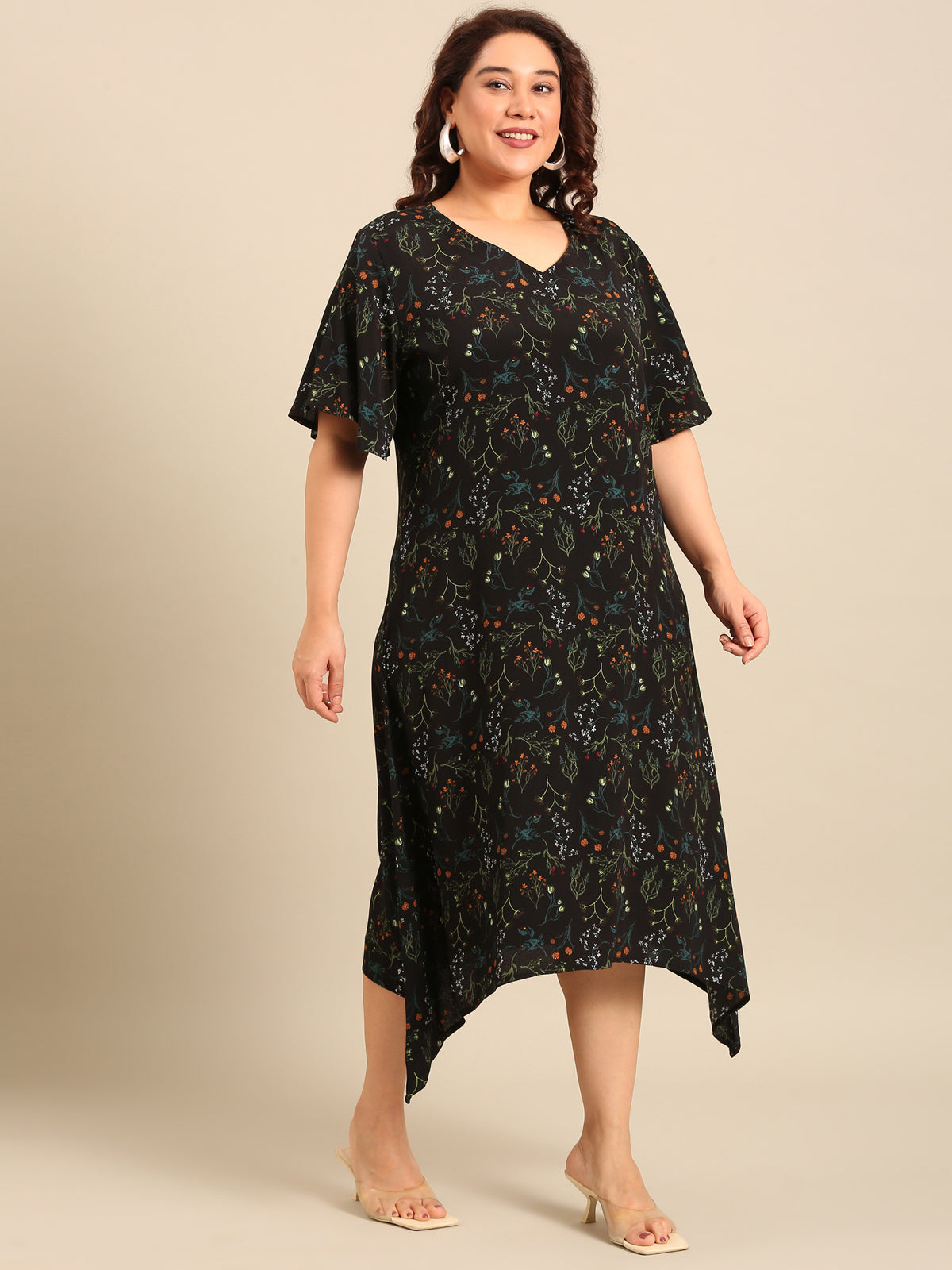 Women Black Floral Print A-Line Dres