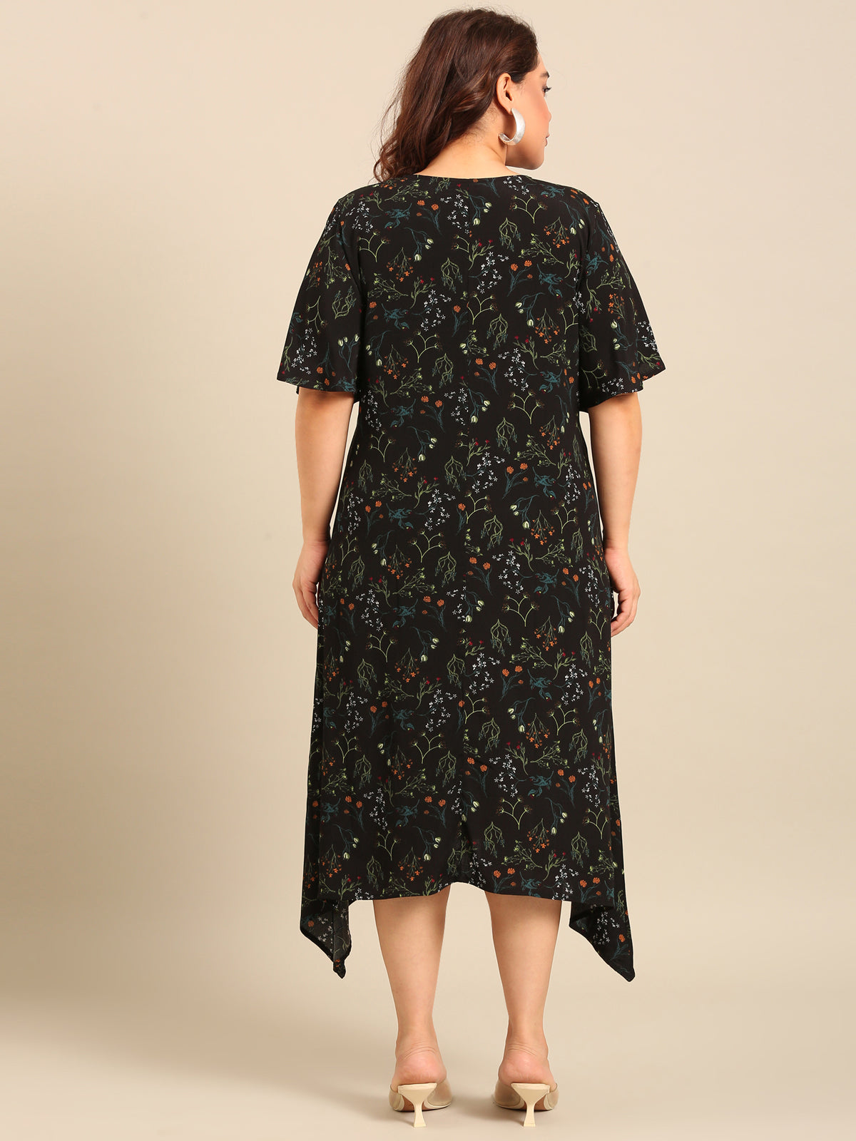 Women Black Floral Print A-Line Dres