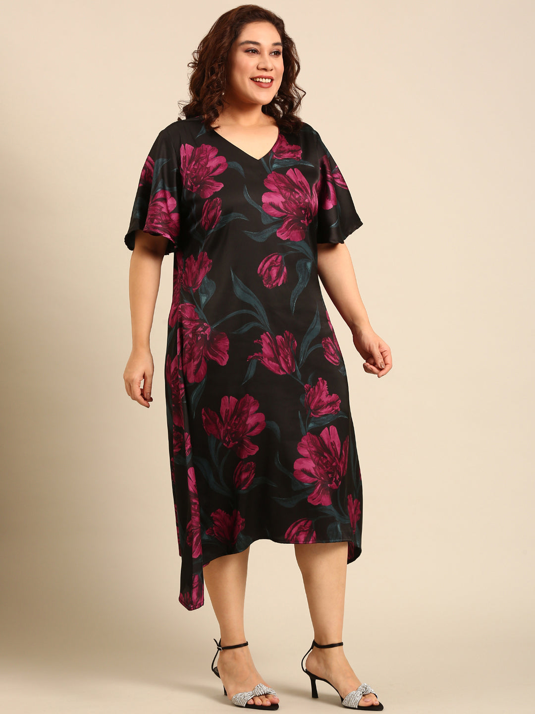Women Floral Printed Satin A-Line Dress