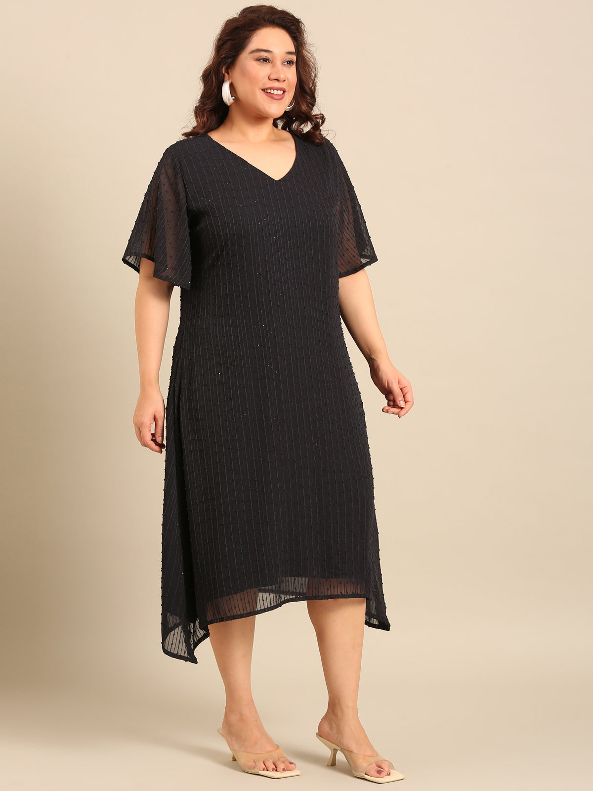 Women Navy Embroidered A-Line Dress
