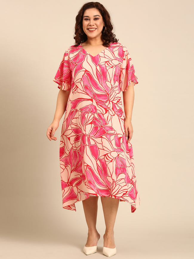Women Pink Floral A-Line Dress