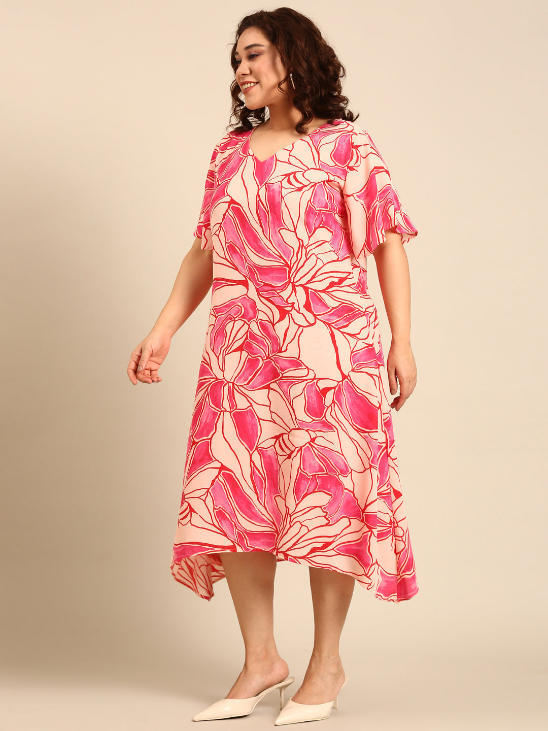 Women Pink Floral A-Line Dress