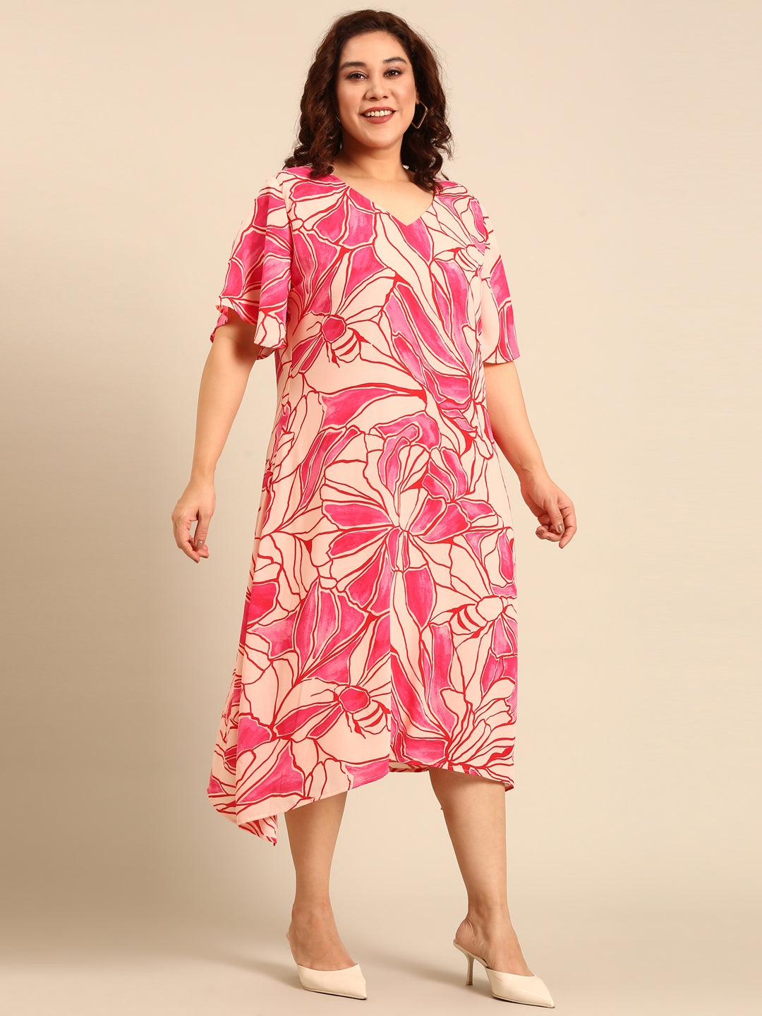 Women Pink Floral A-Line Dress