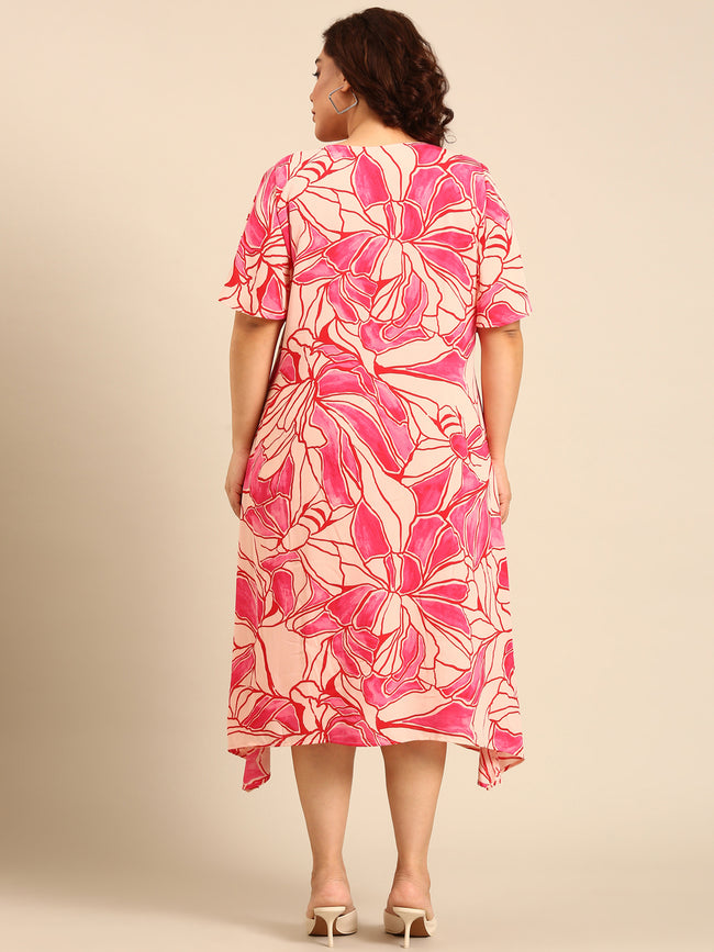 Women Pink Floral A-Line Dress
