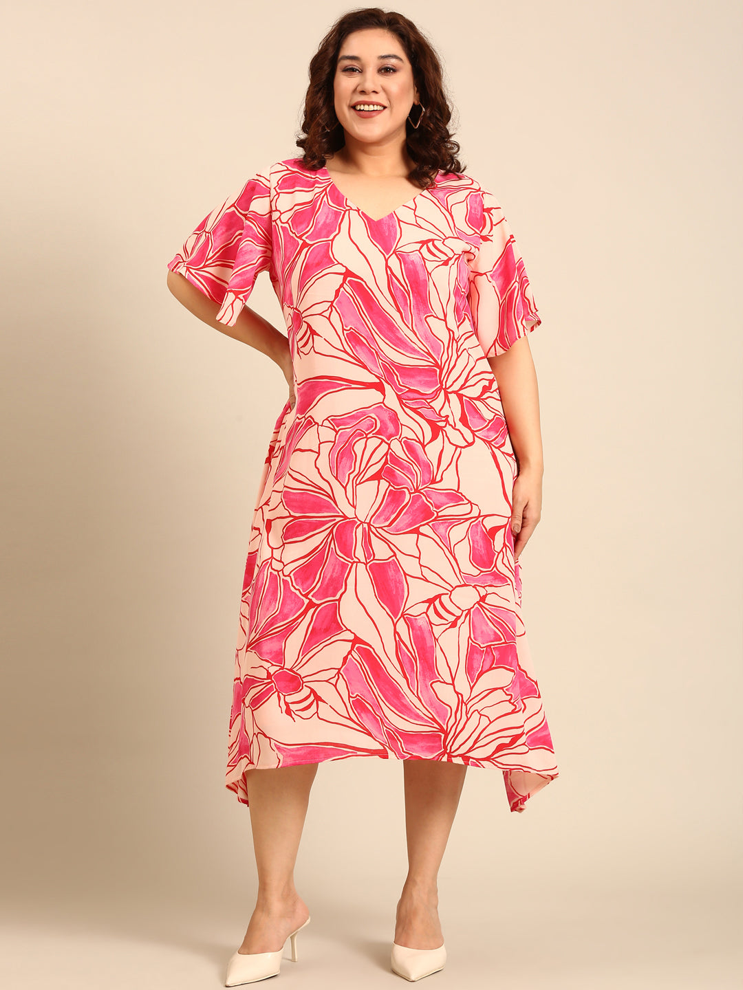 Women Pink Floral A-Line Dress