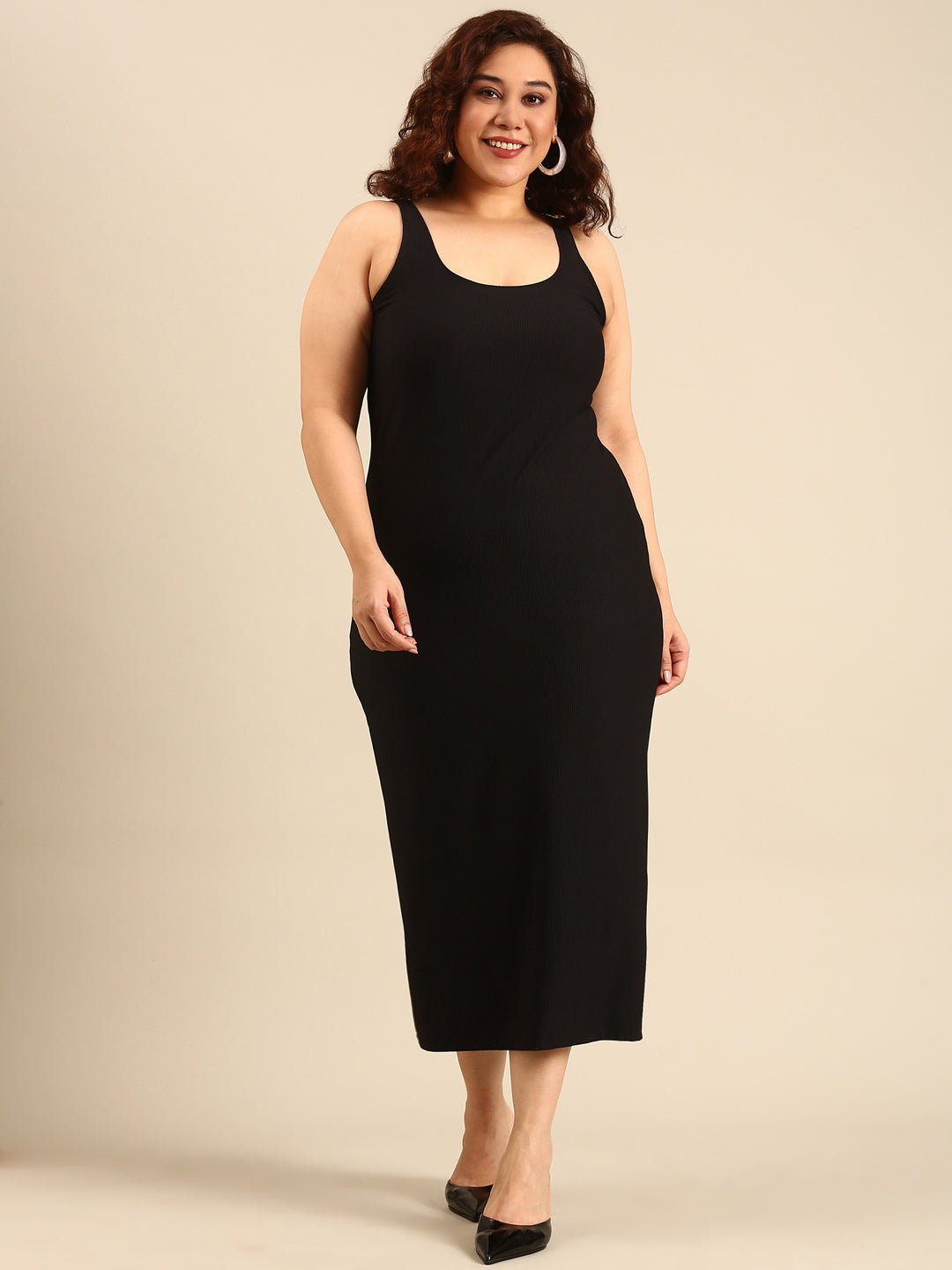 Women Black Ribbed Bodycon Dress