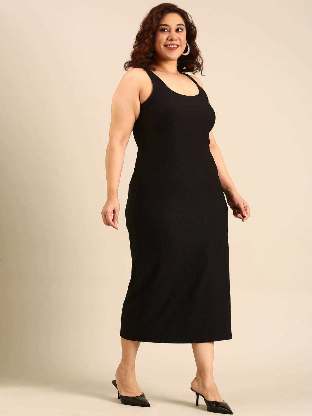 Women Black Ribbed Bodycon Dress