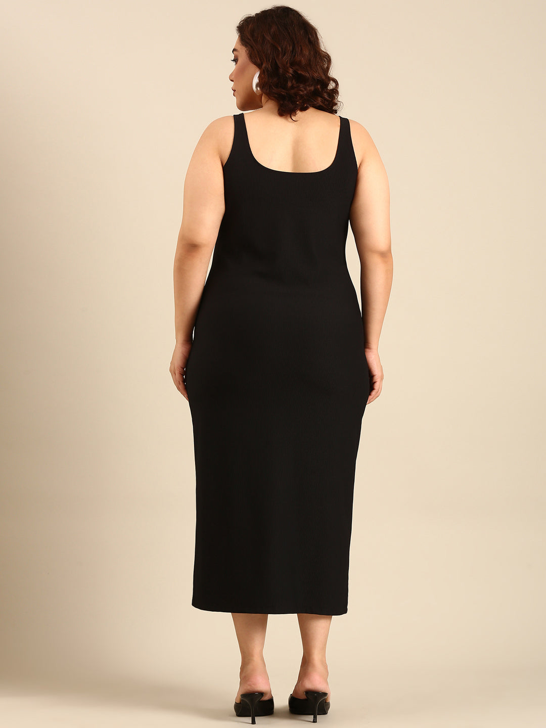 Women Black Ribbed Bodycon Dress