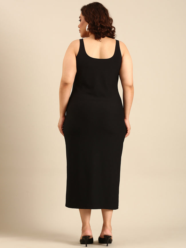 Women Black Ribbed Bodycon Dress
