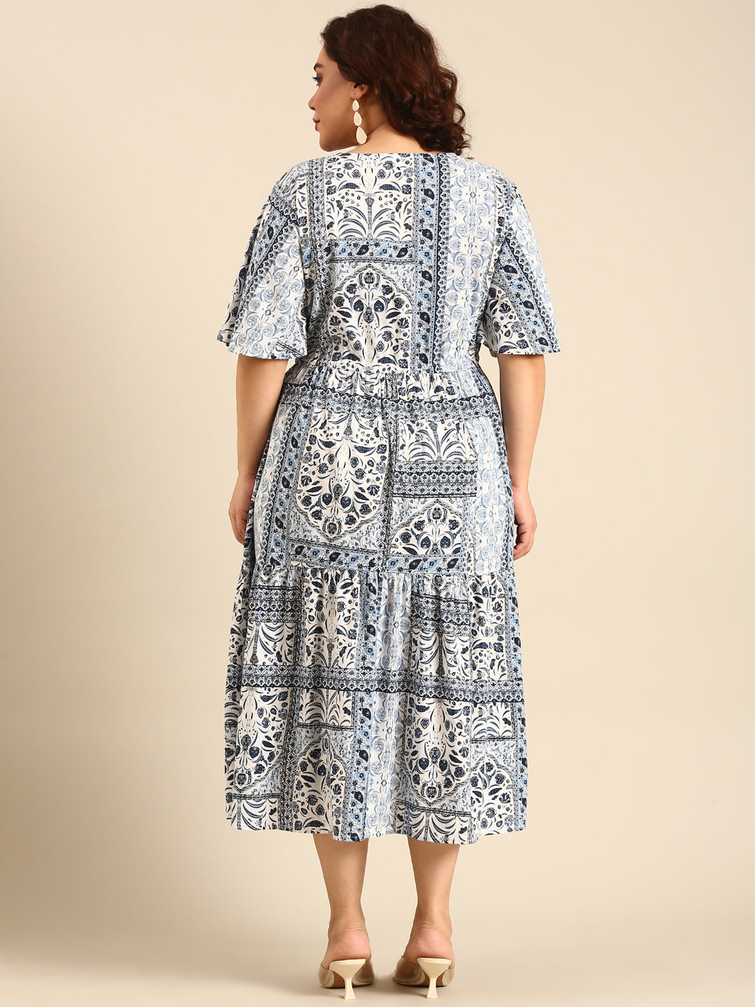 Women Blue Printed Dress With Waist Tie