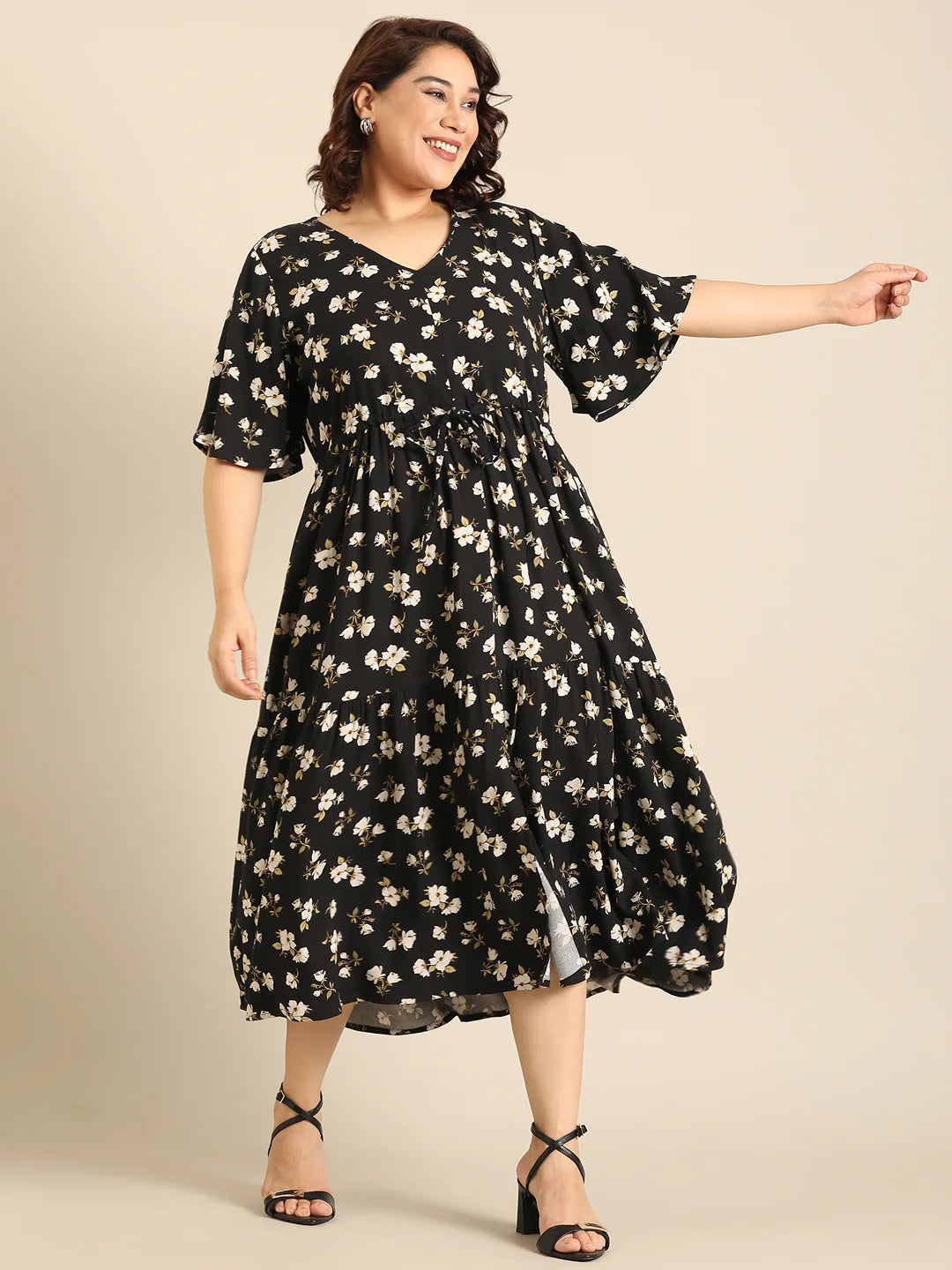 Women Black Floral Printed Dress