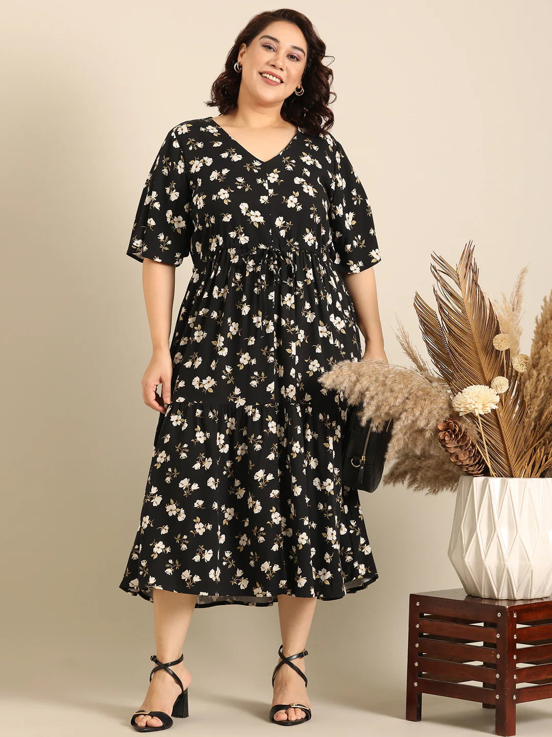 Women Black Floral Printed Dress