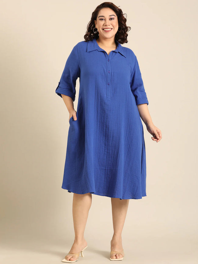 Women Blue Cobalt A-Line Dress