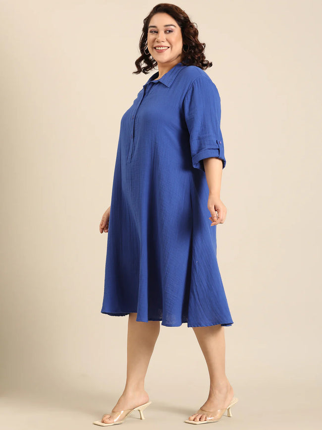 Women Blue Cobalt A-Line Dress