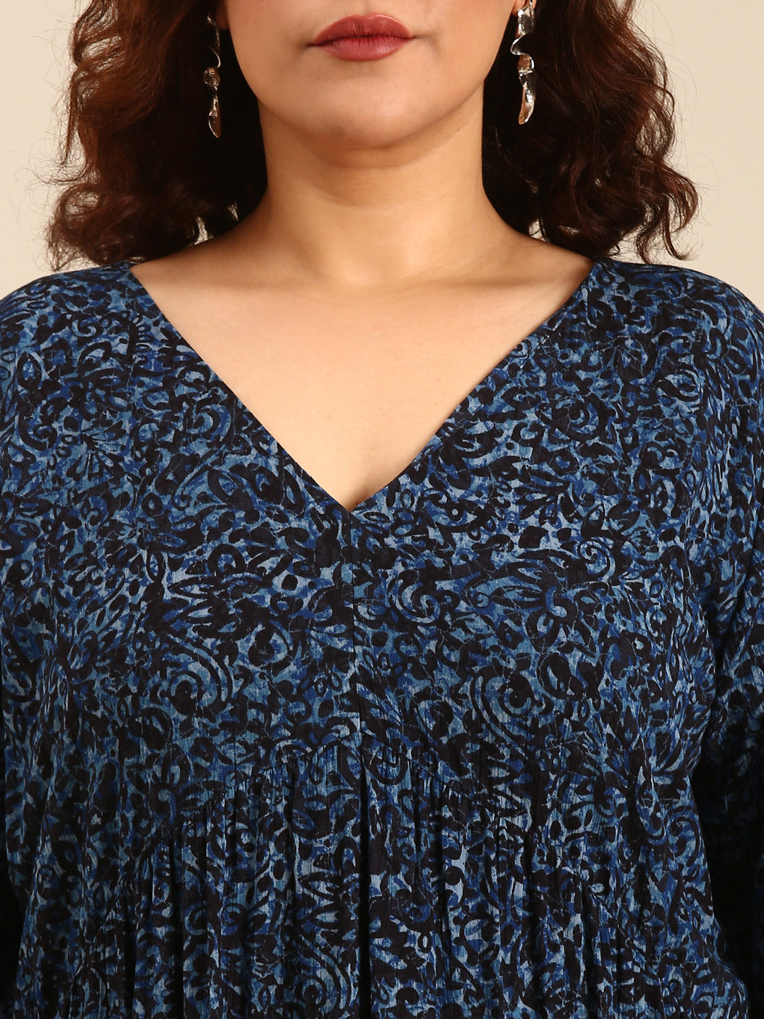 Women Navy Print Alia-Cut Tiered Dress