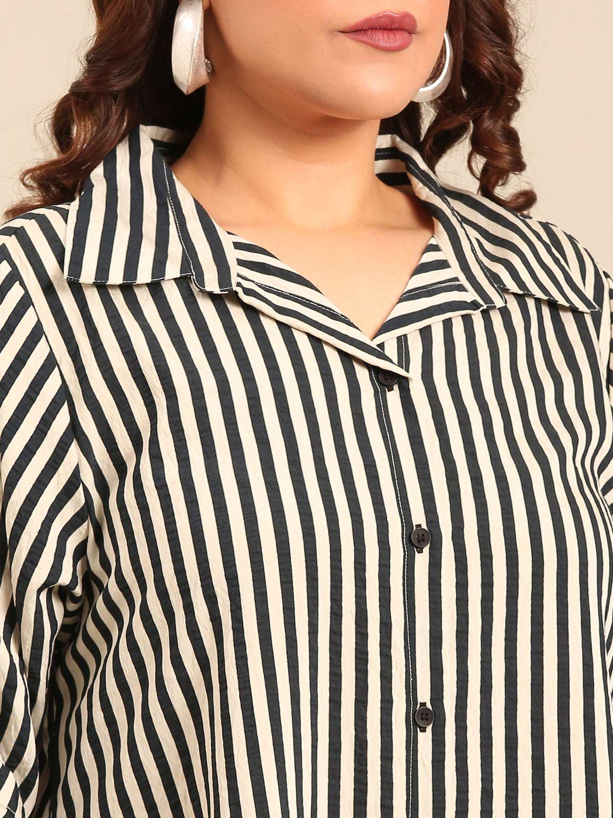 Women Navy and White Striped Shirt Dress