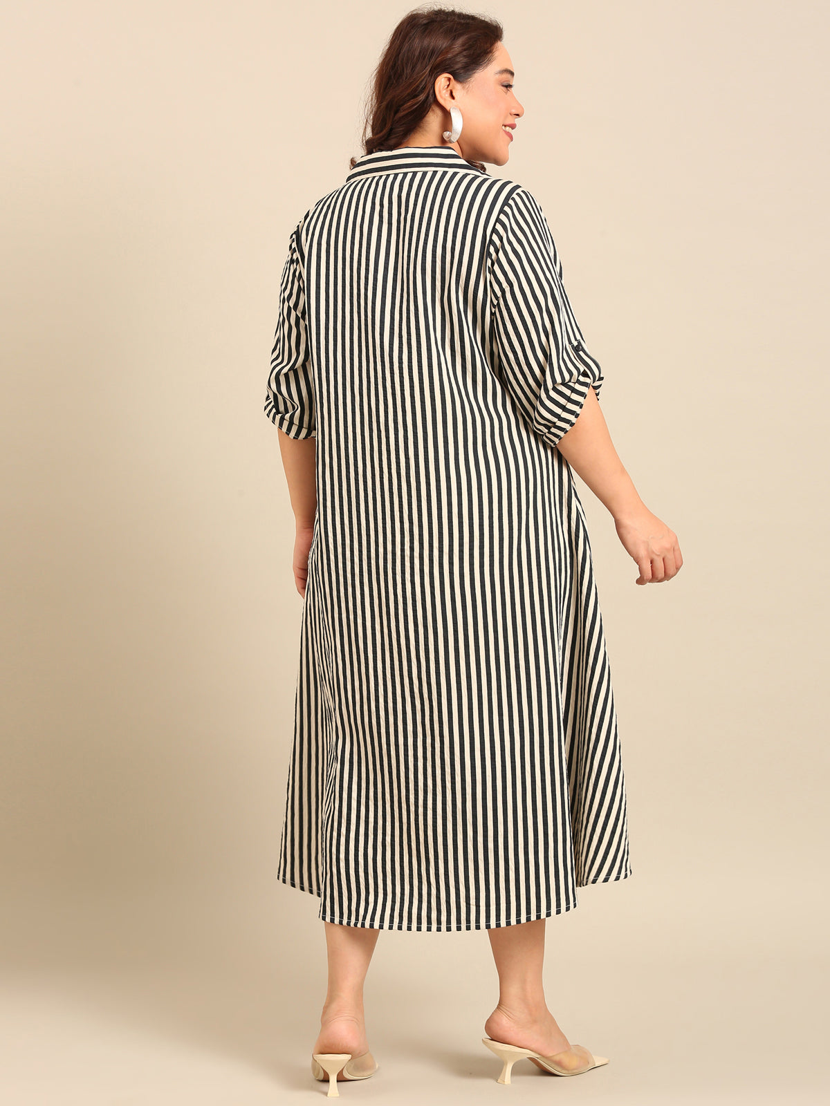 Women Navy and White Striped Shirt Dress