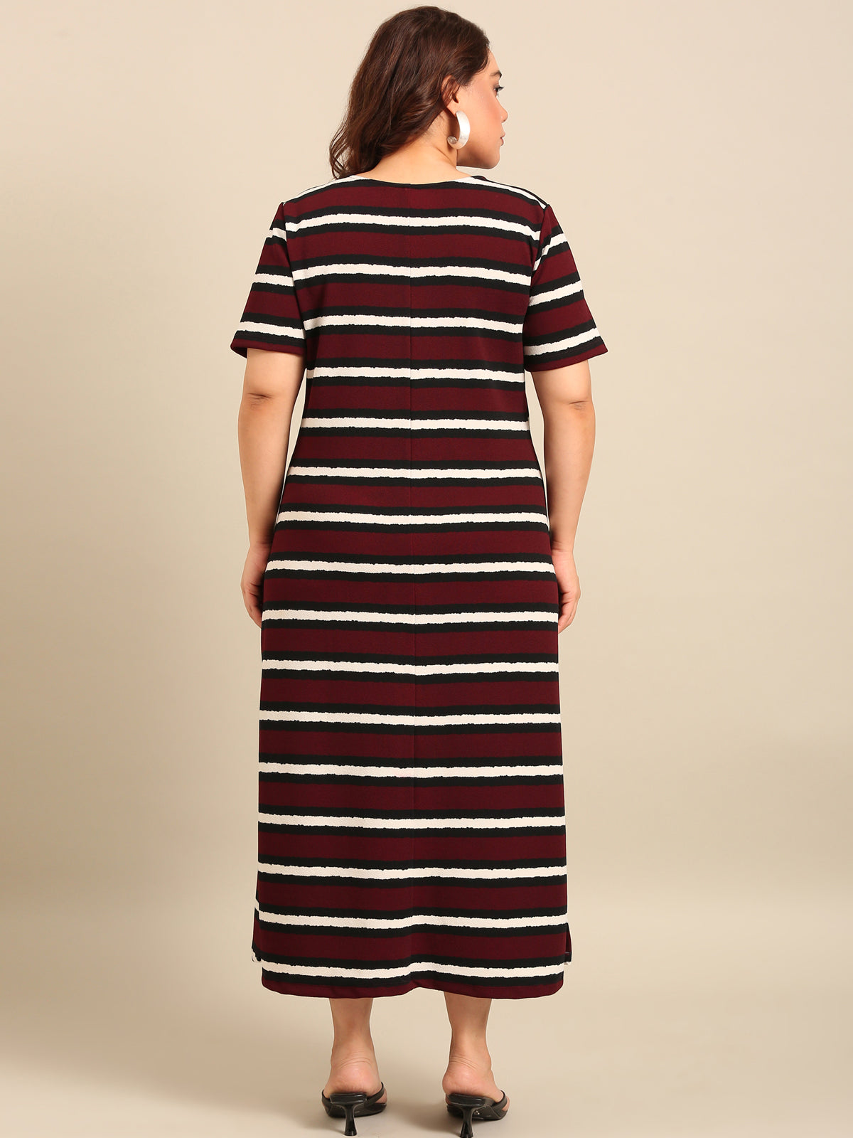 Women Brown Striped A-Line Maxi Dress