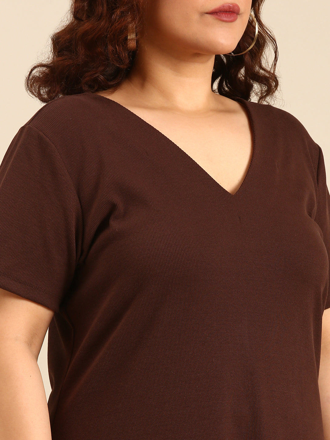 Women Brown Rib A-Line Dress