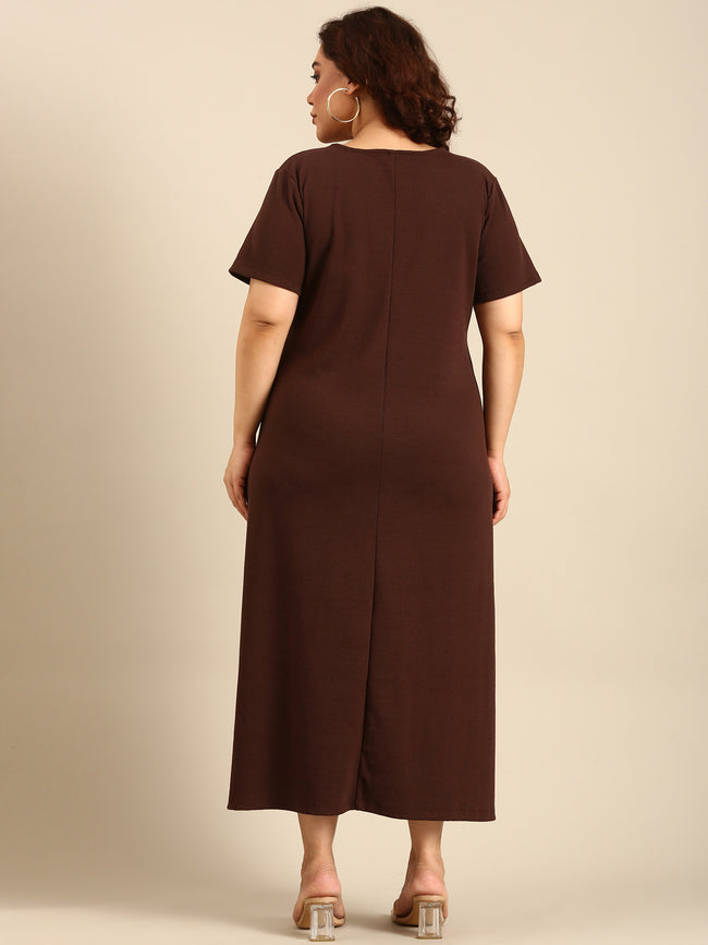 Women Brown Rib A-Line Dress