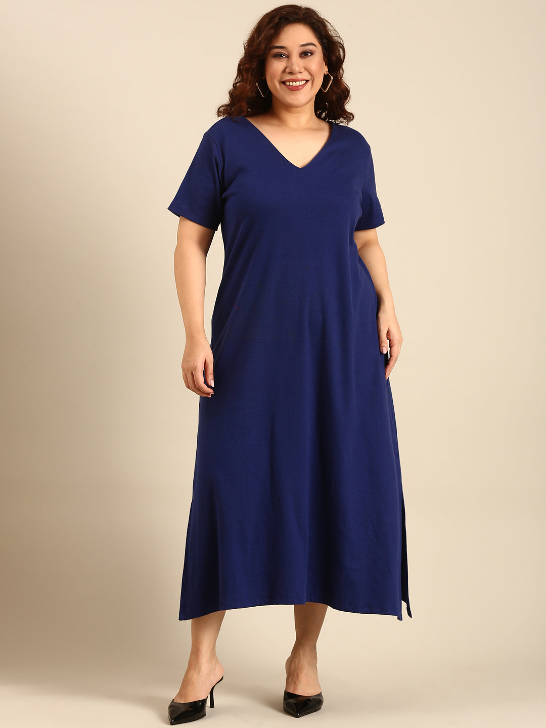 Women Cobalt Rib A-Line Dress