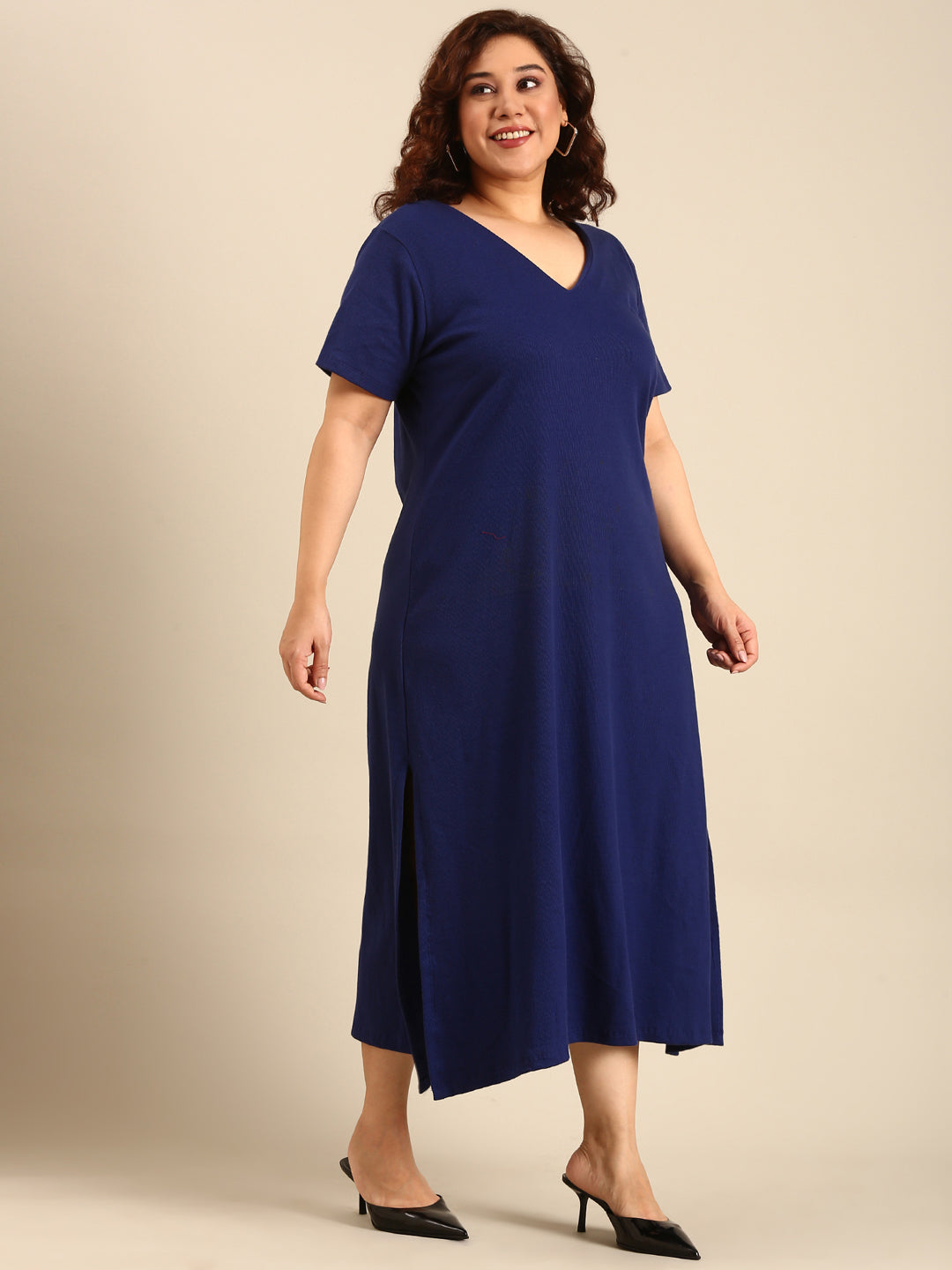Women Cobalt Rib A-Line Dress