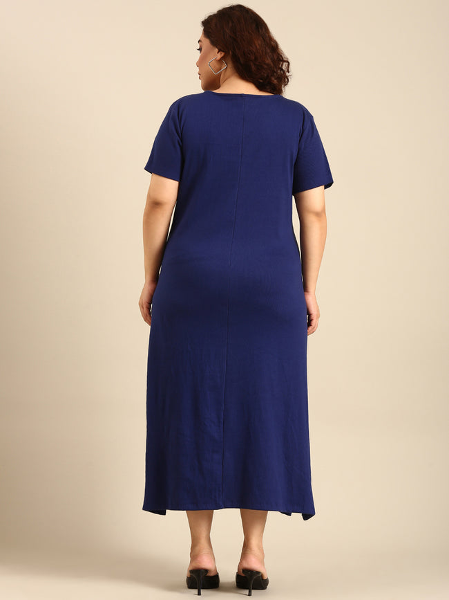 Women Cobalt Rib A-Line Dress