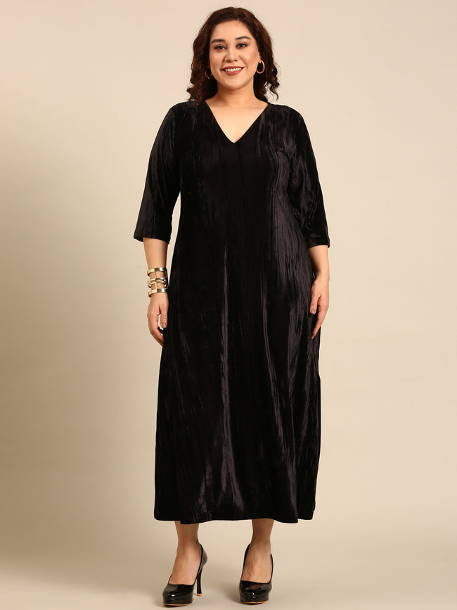Women Black Velvet Maxi Dress