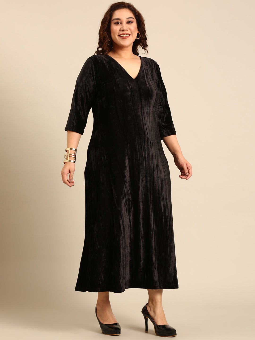 Women Black Velvet Maxi Dress