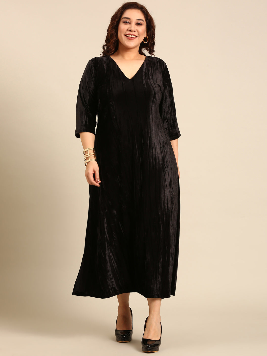 Women Black Velvet Maxi Dress
