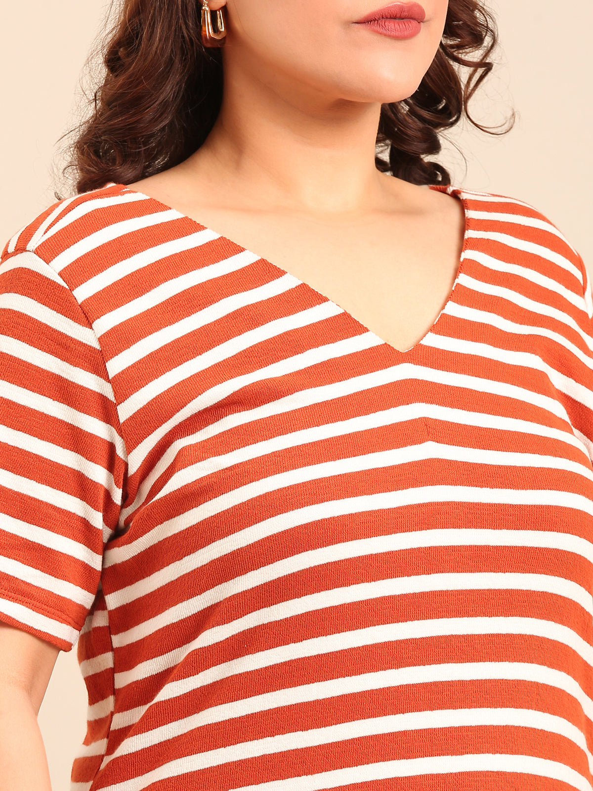 Women Rust Striped A-Line Dress