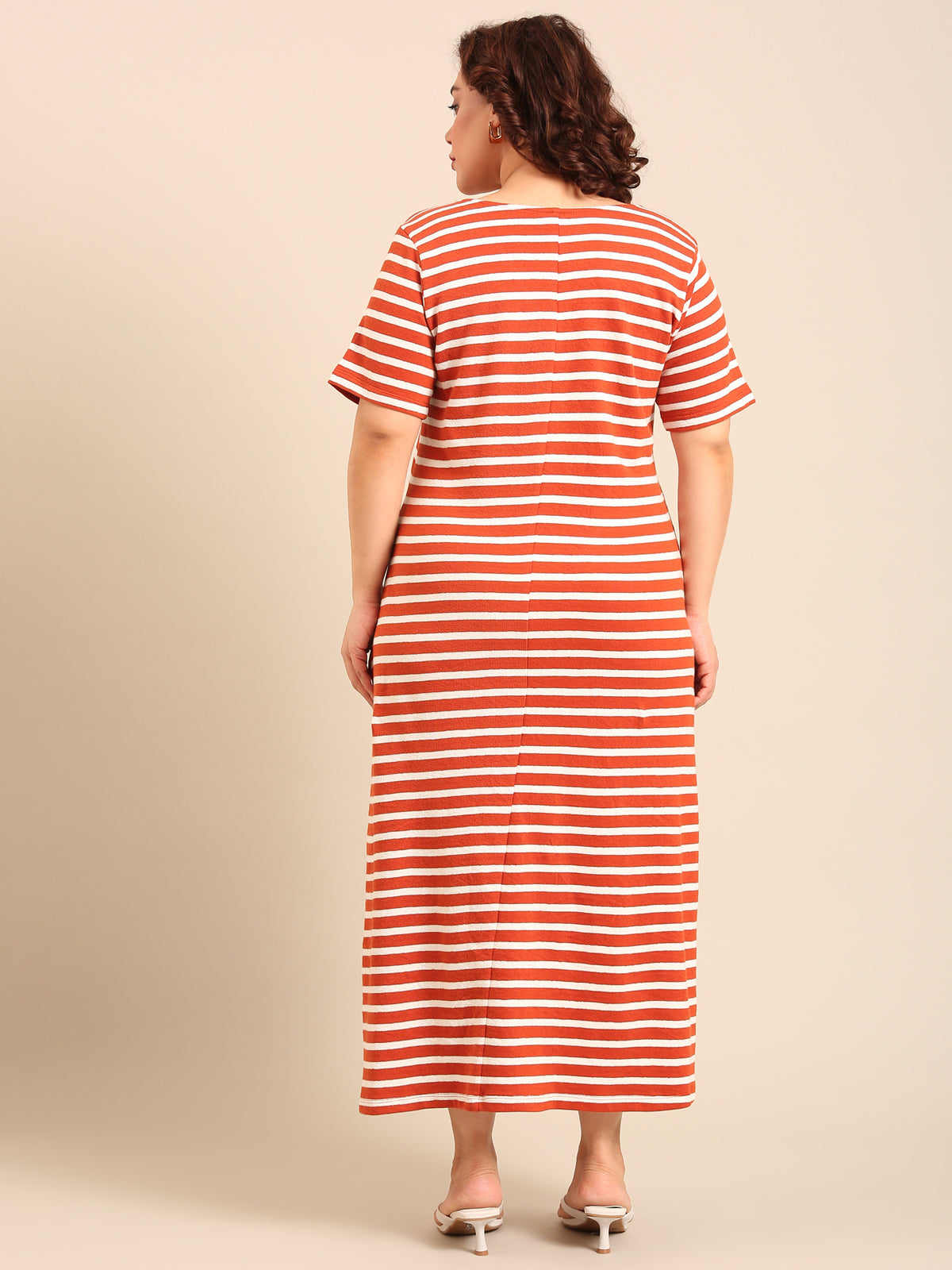 Women Rust Striped A-Line Dress