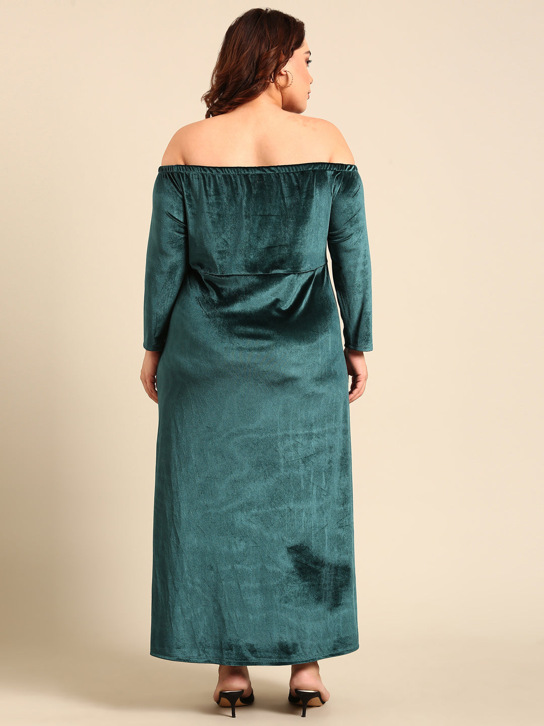 Women Maxi Plus Size Green Velvet Maxi Dress