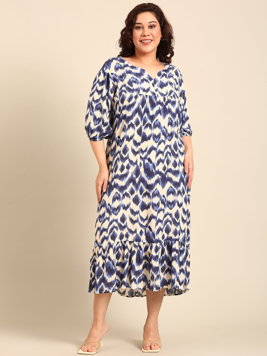 Women Indigo Ikkat Printed Maxi Dress