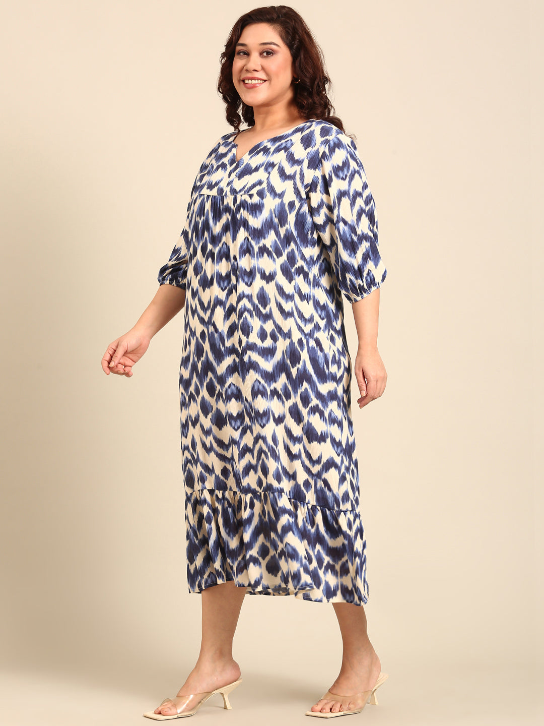 Women Indigo Ikkat Printed Maxi Dress