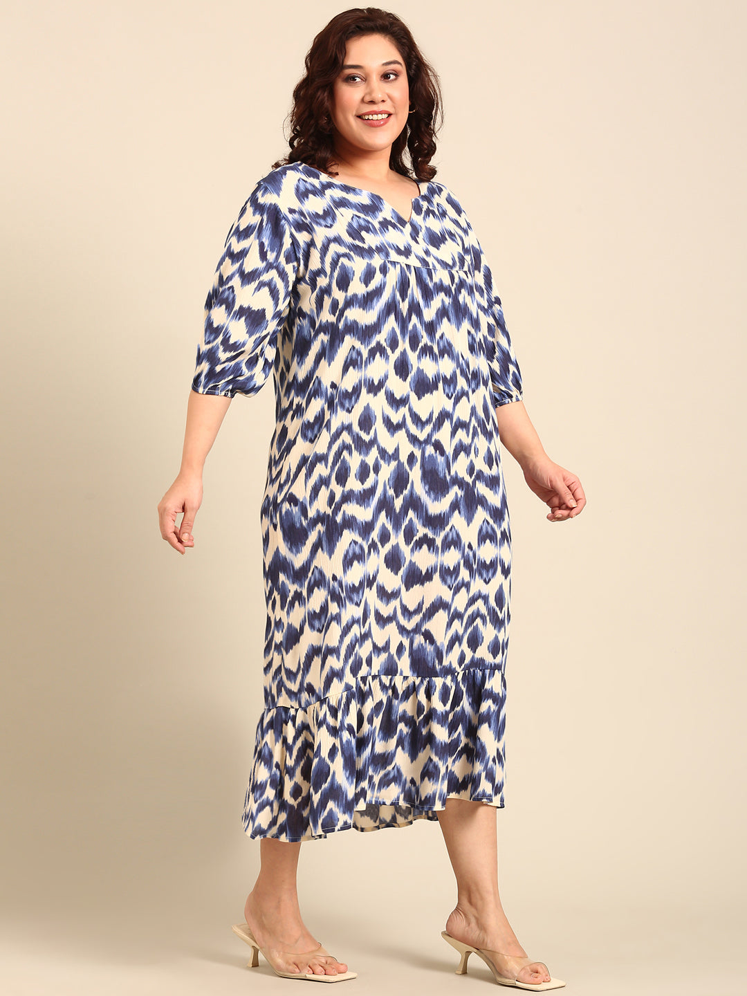 Women Indigo Ikkat Printed Maxi Dress