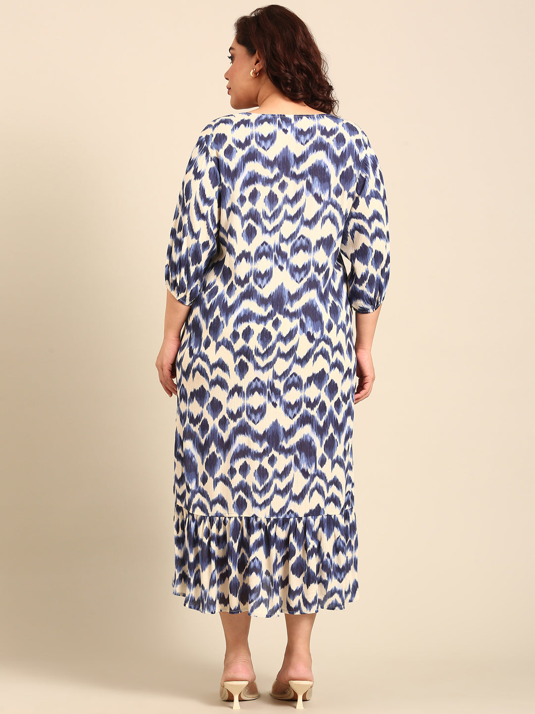 Women Indigo Ikkat Printed Maxi Dress