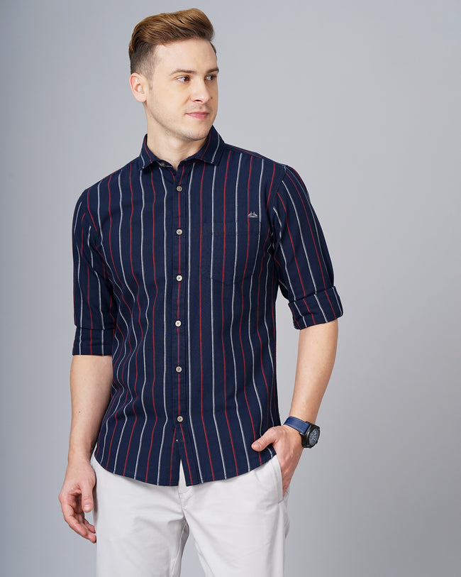 Men Blue Cotton Slim Shirt