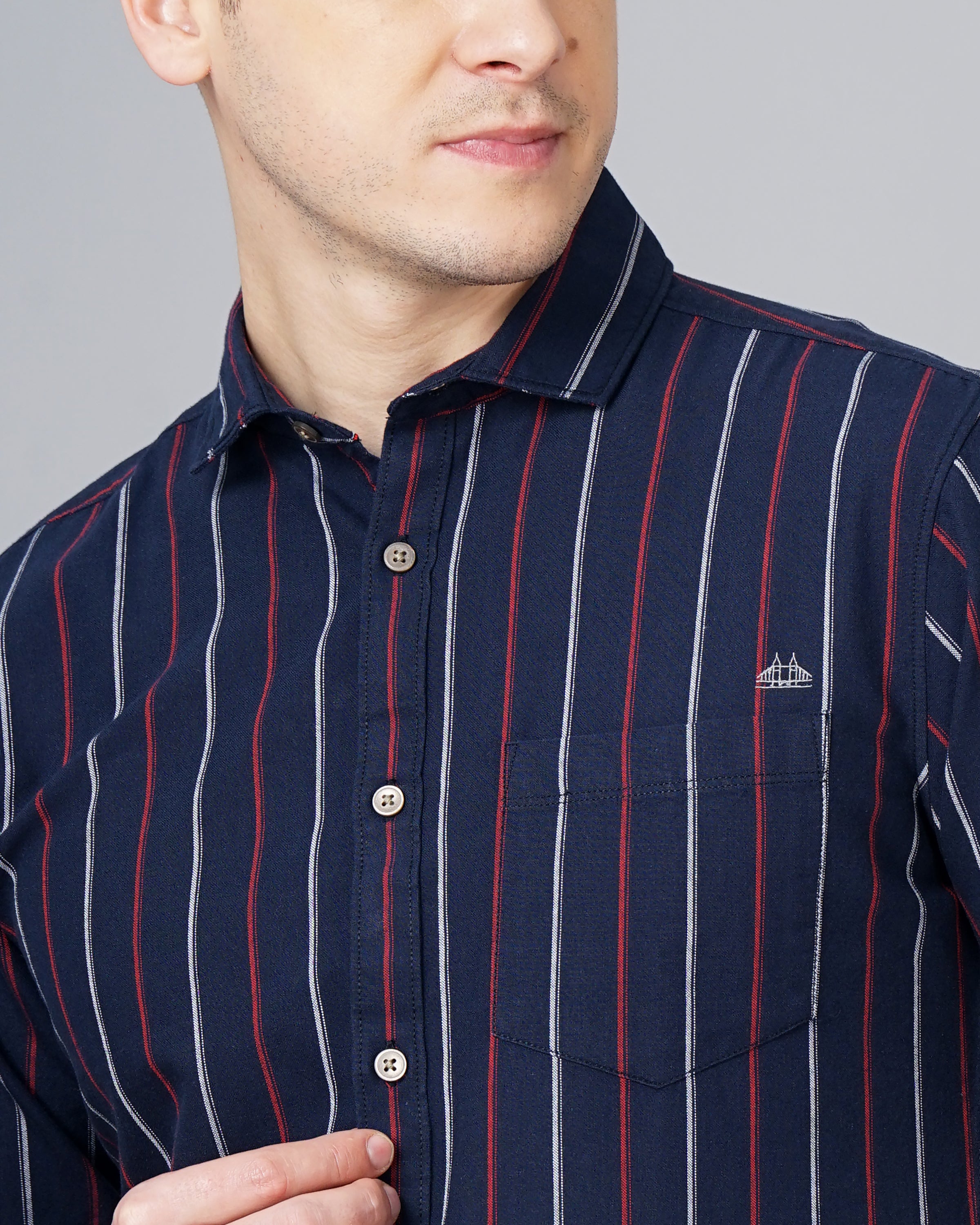 Men Blue Cotton Slim Shirt