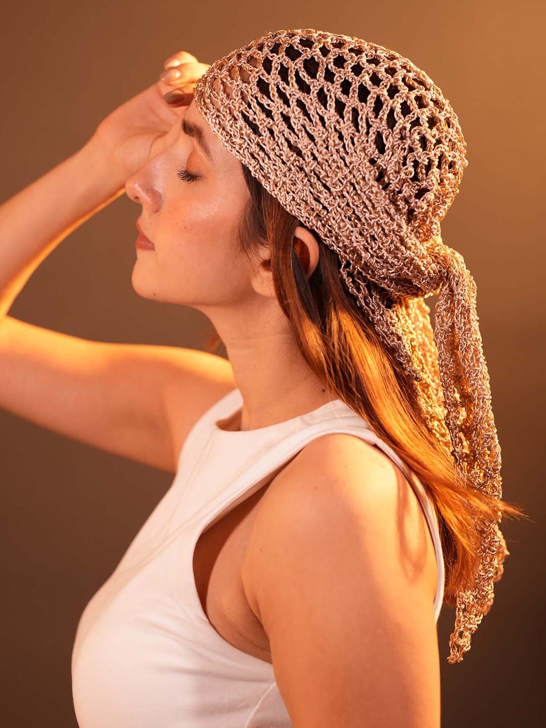 Gold Bohemian Crochet Headscarf