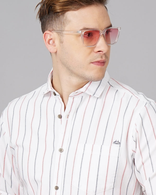 Men White Cotton Slim Shirt