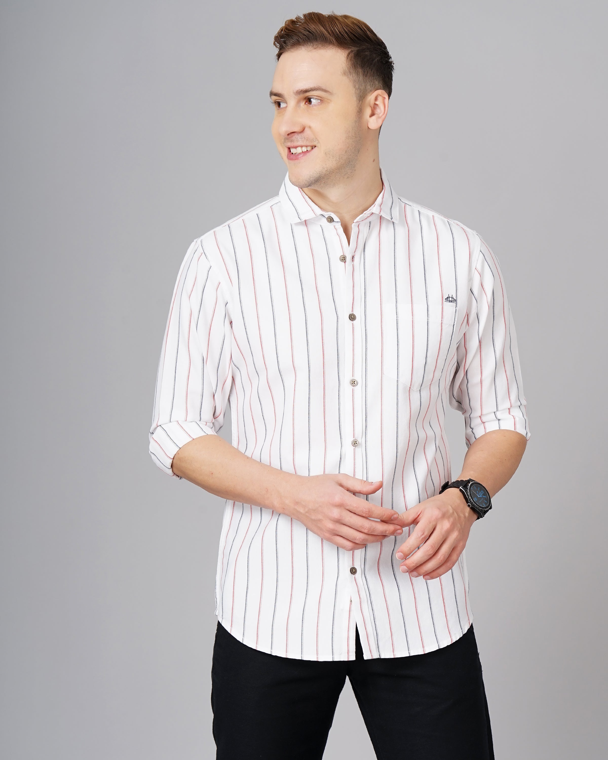 Men White Cotton Slim Shirt