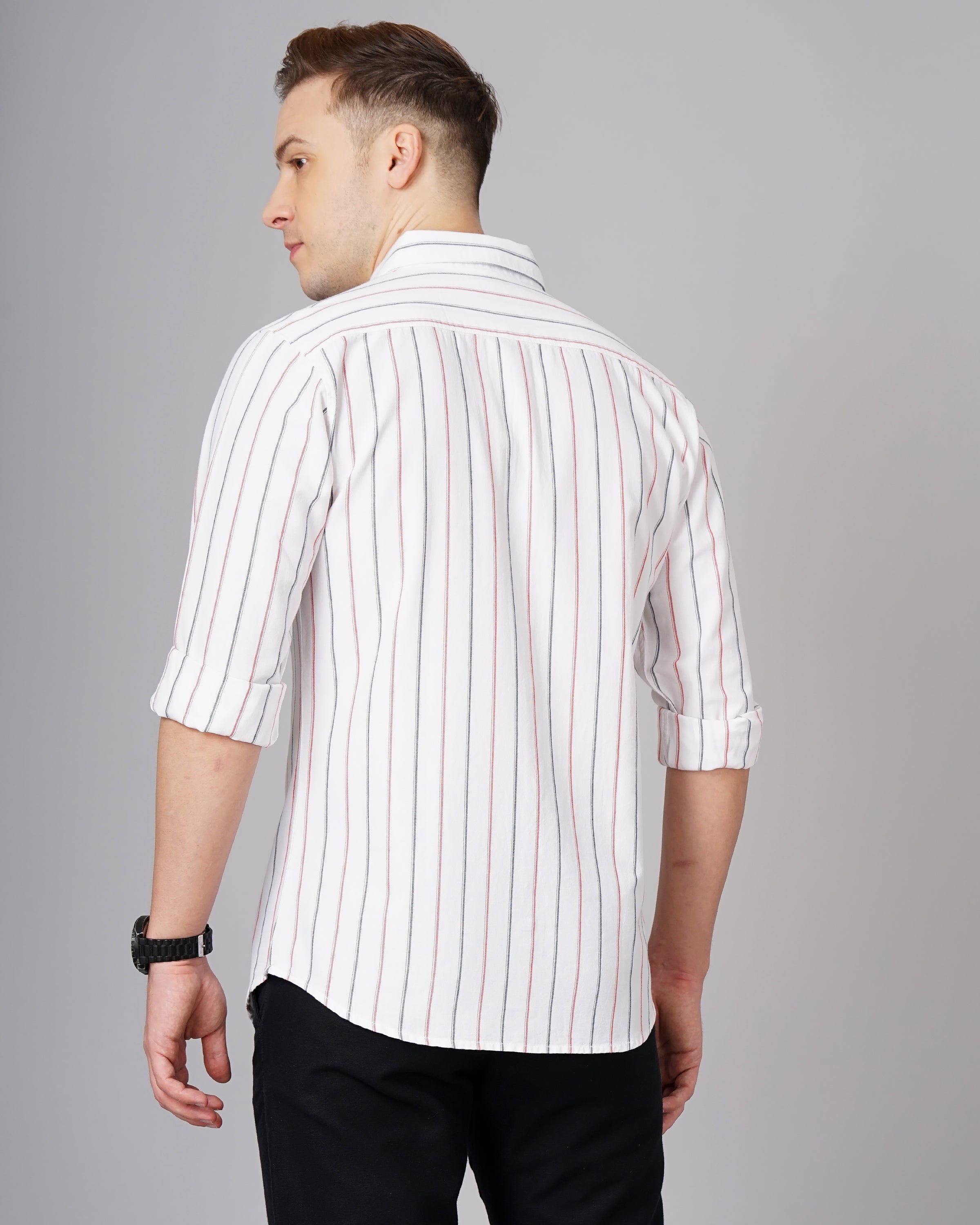 Men White Cotton Slim Shirt
