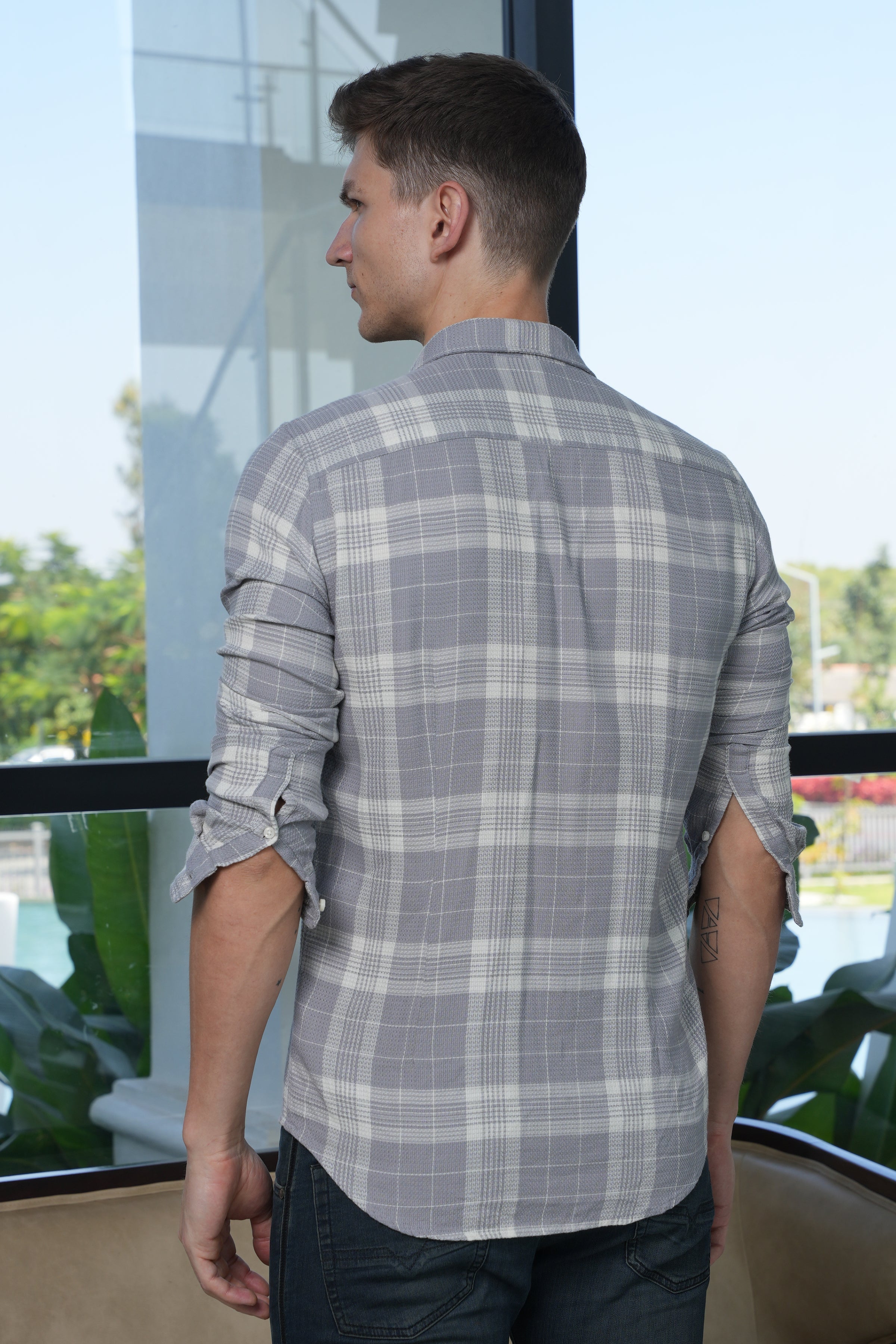 Men Dobby Check Shirt