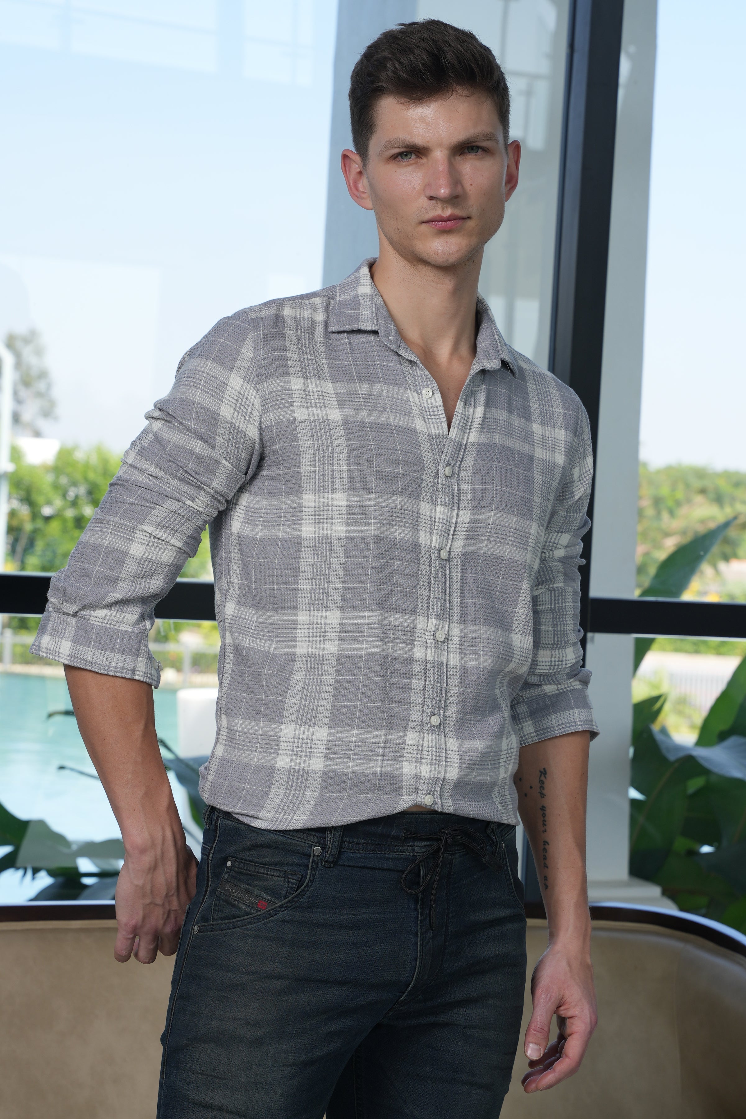 Men Dobby Check Shirt