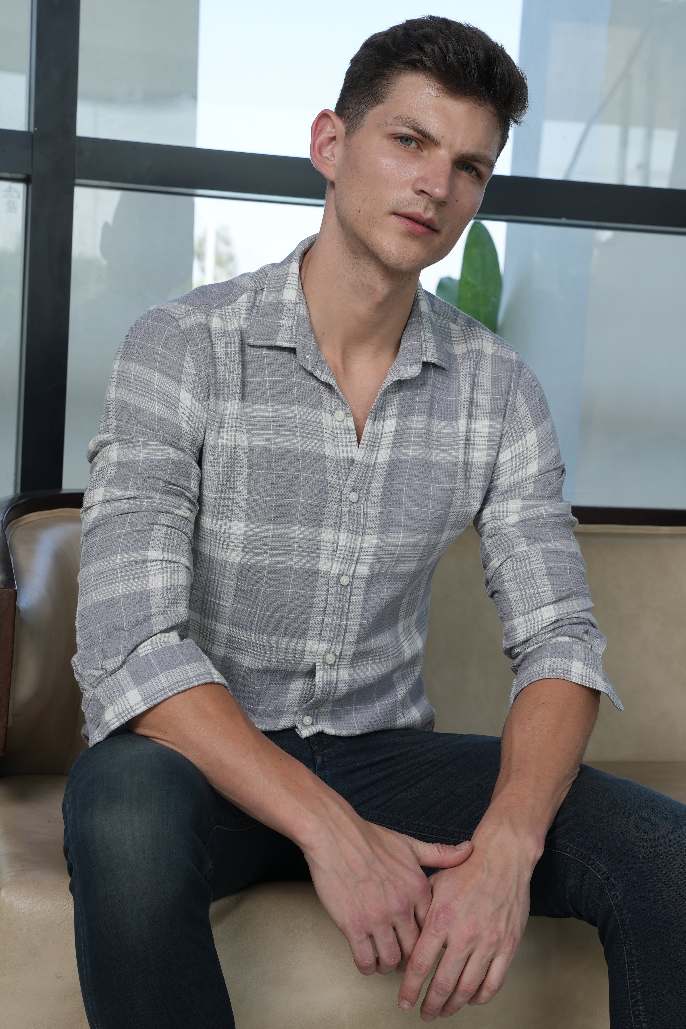 Men Dobby Check Shirt